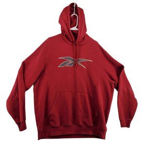 REEBOK Shirt Men's Long Sleeve Hooded Pullover Sweatshirt Drawstring Red XL